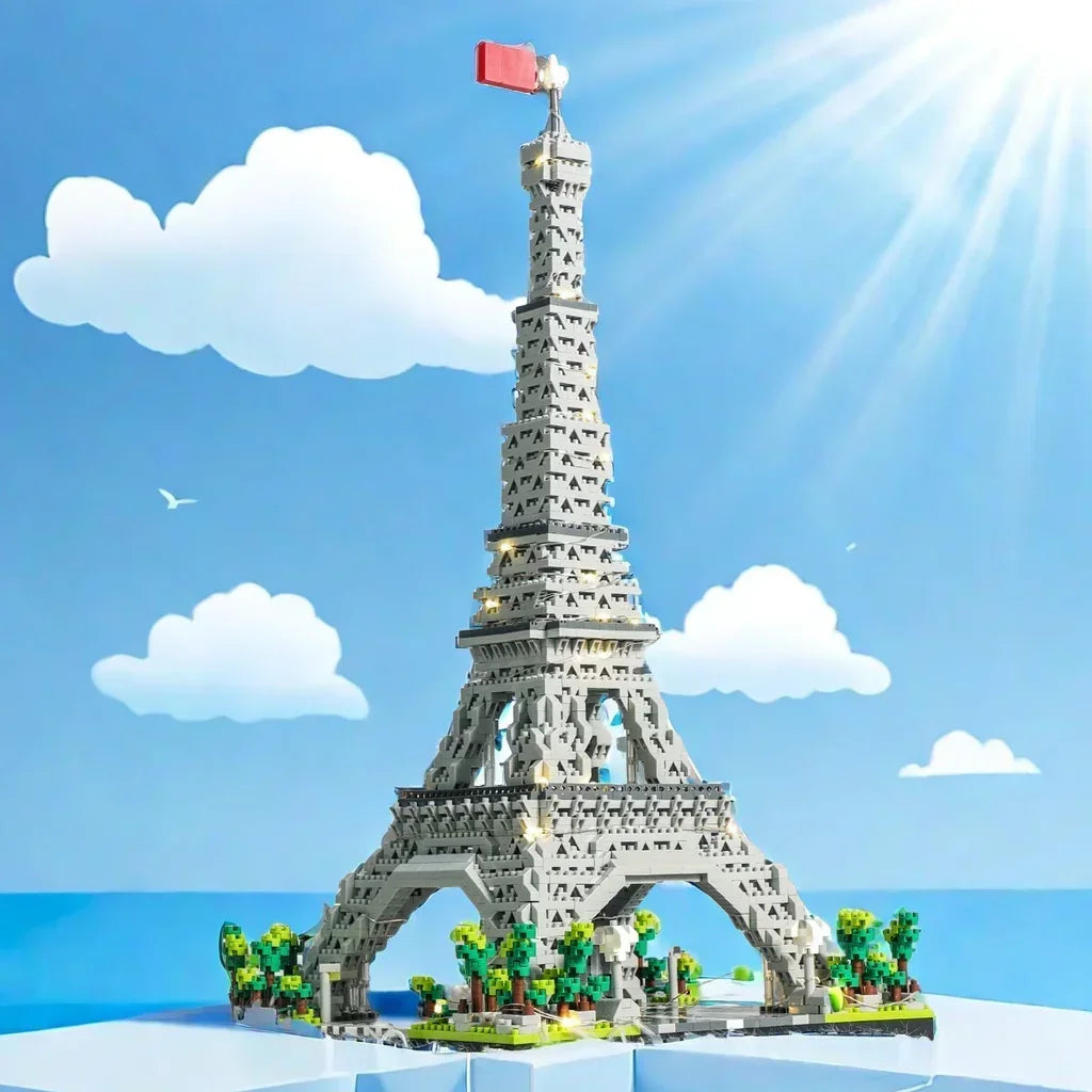 EZ Knew Built Exquisite Paris Eiffel Tower Micro Mini Building Blocks Toys Set: LED Illuminated, Perfect Gift Illuminate Your World