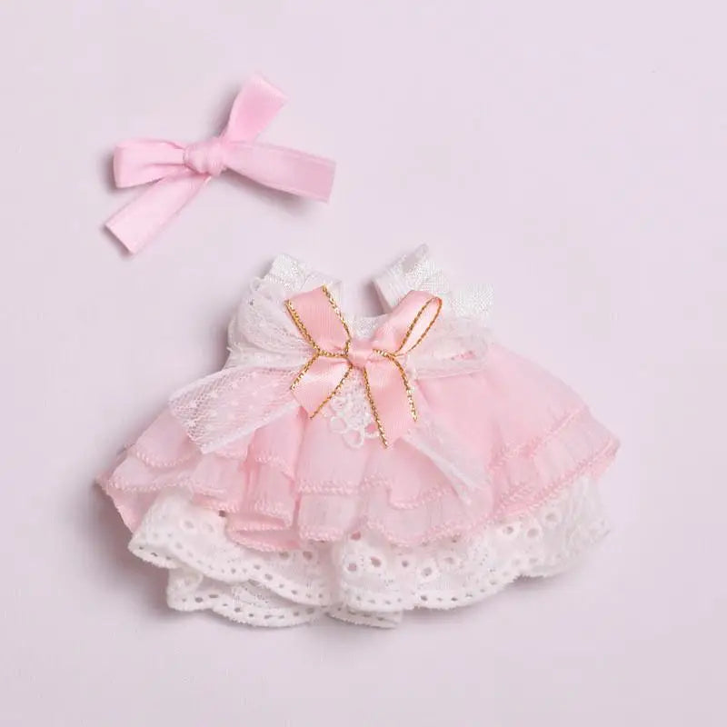 EZ Mini Plush Doll'S Clothes Outfit Accessories For Korea Kpop Exo Labubu V1 V2 Idol pink bow gauze skirt Clothing Gift