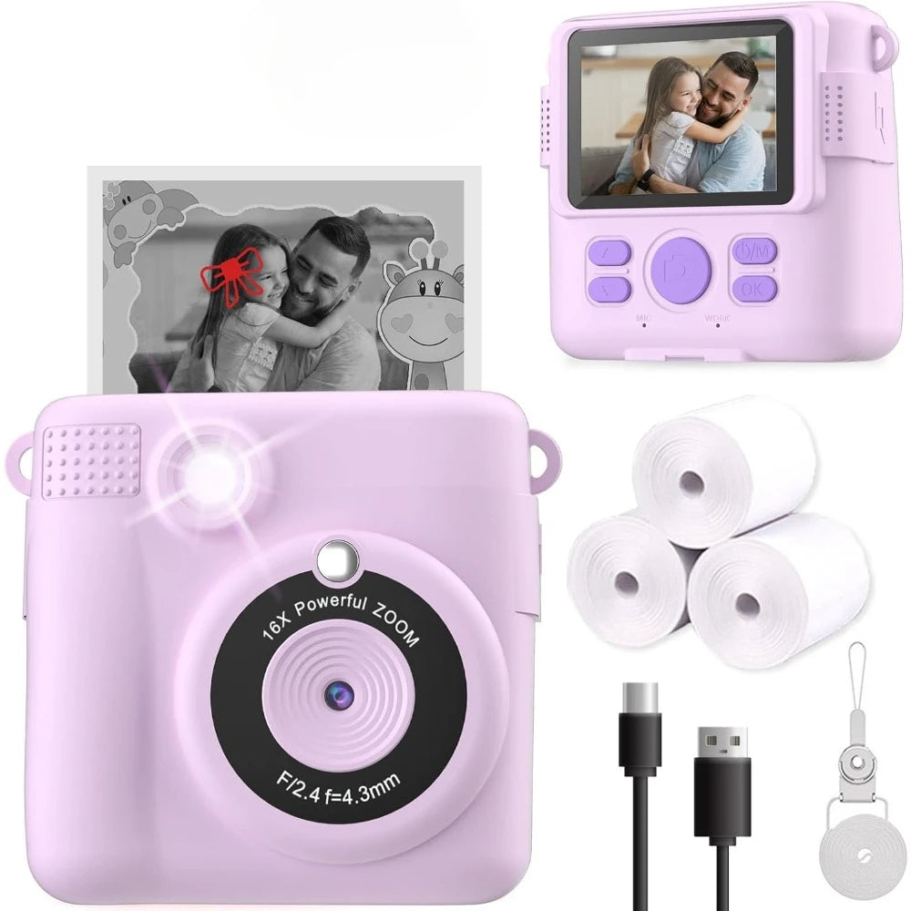 EZ Instant Print Camera for Kids, HD Digital Video Cameras, Portable Toy for 4-10 Year Old Girls Boys with 32GB SD Card-Purple