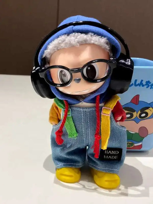 EZ denim overalls labubu pendant dolls Original Design 17cm Mini Doll'S designer Clothes Outfit Accessories  V1 V2 luxury
