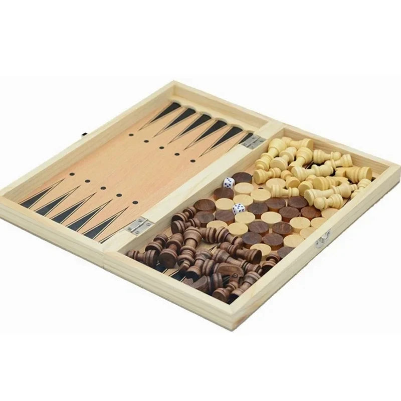 EZ 3 In 1 Board Party Table Games Dice Chess Backgammon Board Entertainment Travel Games Checkers Chess