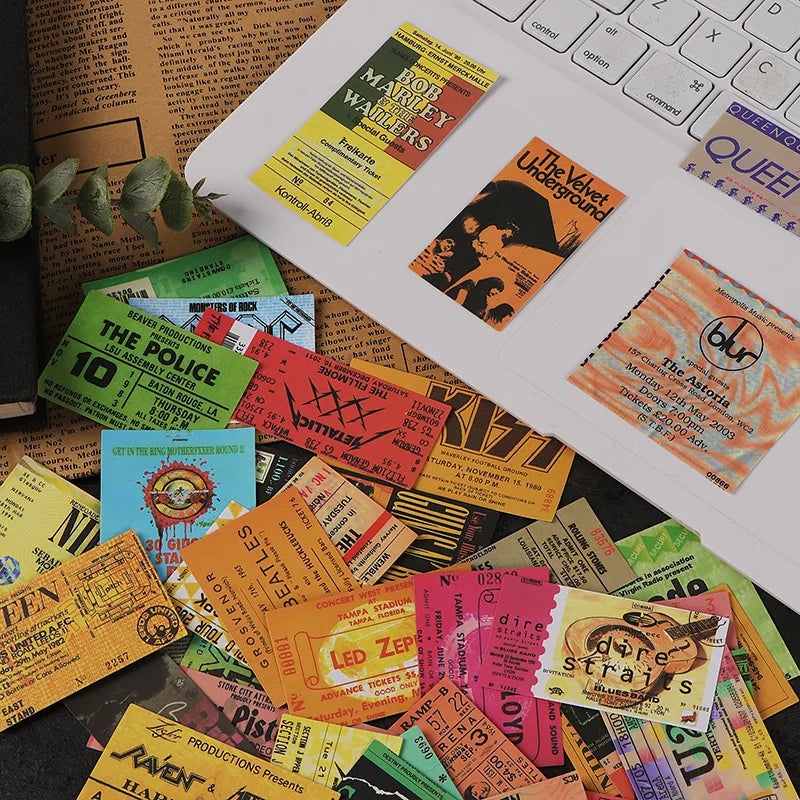 EZ 43PCS Rock Music Ticket Graffiti Stickers Retro Band Decals for Kids Toys Cool Waterproof DIY Guitar Motorcycle Car Sticker