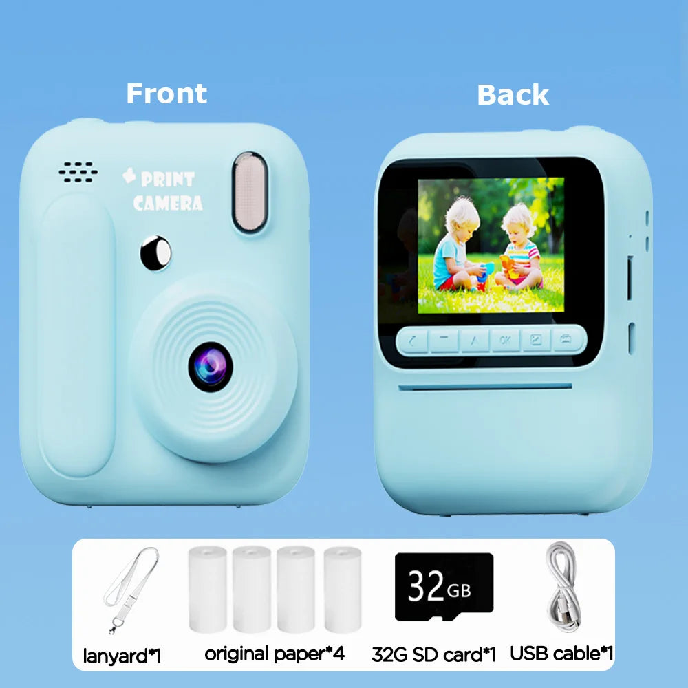EZ Kids Instant Camera Color Printing Camera 32GB 1080P Thermal Print Toys Camera Print Photo Video Games Music Children Gift