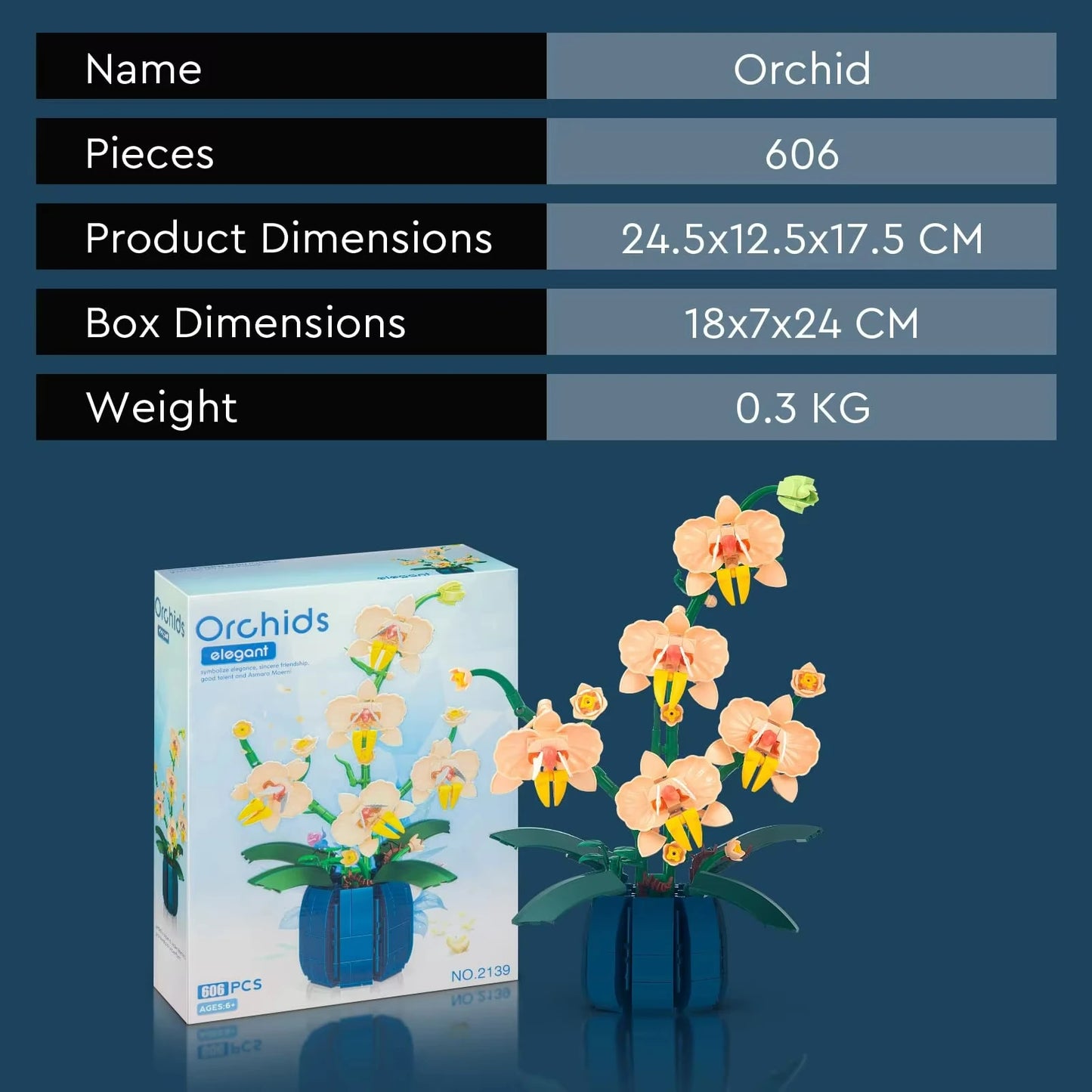 EZ Orchid Flower Building Kit, Plant Botanical Bonsai Collection, Decor Home Office, Blocks Toy for Adults Kids Age 6+, 616PCS