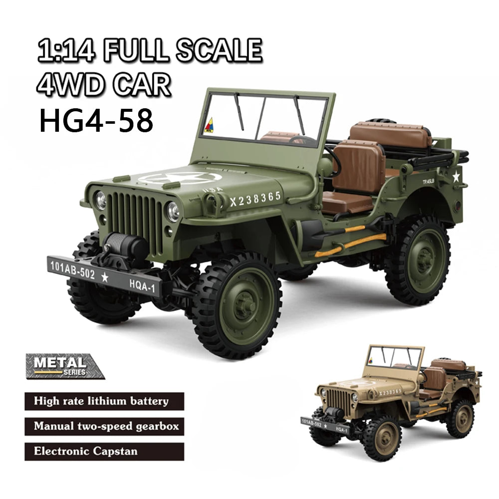 EZ 1/14 HG4-58 4WD Climbing Electric Remote Control Model Electric Car Simulation Military Truck Adult Children's Toy