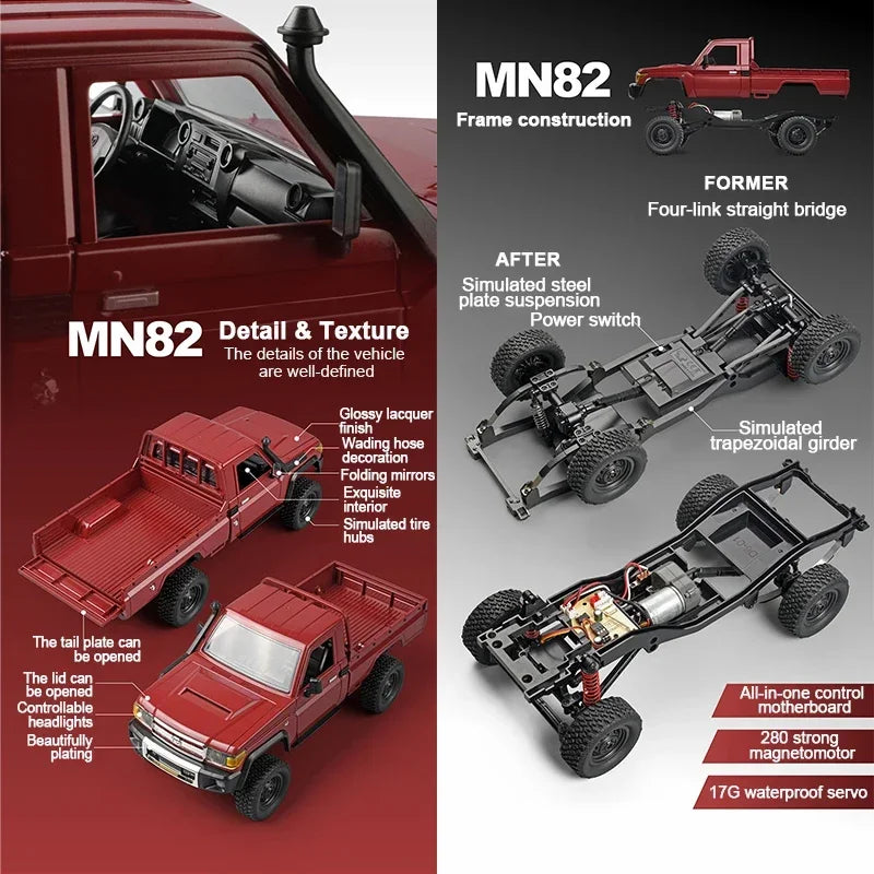 EZ MN82 4WD RC Off-road Vehicle 1/12 LC79 Pickup Climbing Car with LED Lights Full Size Simulation RC Climbing Car Boy Toy Car