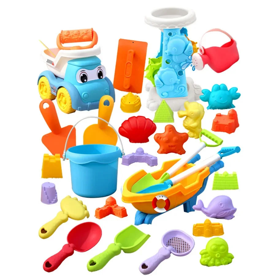 EZ Children's Beach Toy Set, ATV, Sand Digging and Water Toy, Beach Bucket, Hourglass, Shovel, Beach Sand Play Tool Random Colors