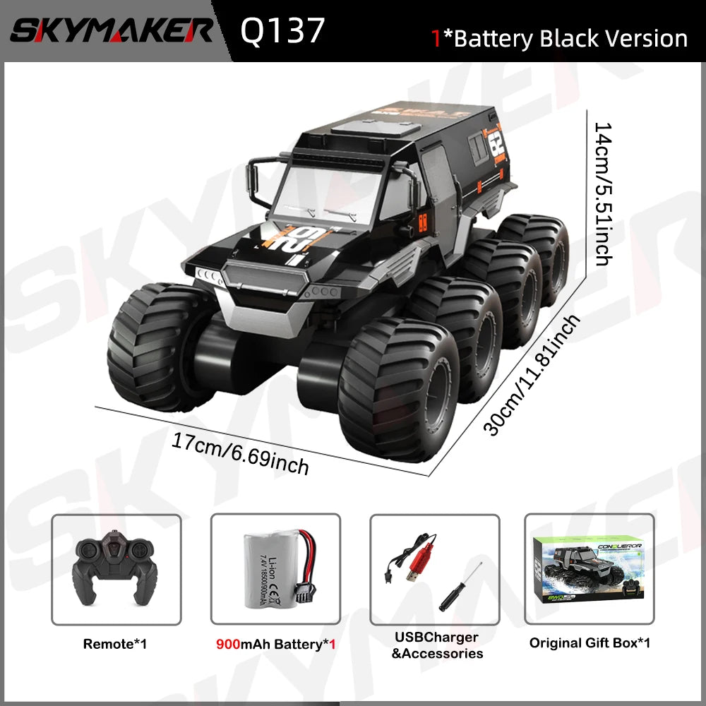 EZ JJRC Q137 8WD RC Car 2.4G Amphibious 8 Wheel Remote Control Truck Climbing Off Road Waterproof Armored Vehicles Children's Toys