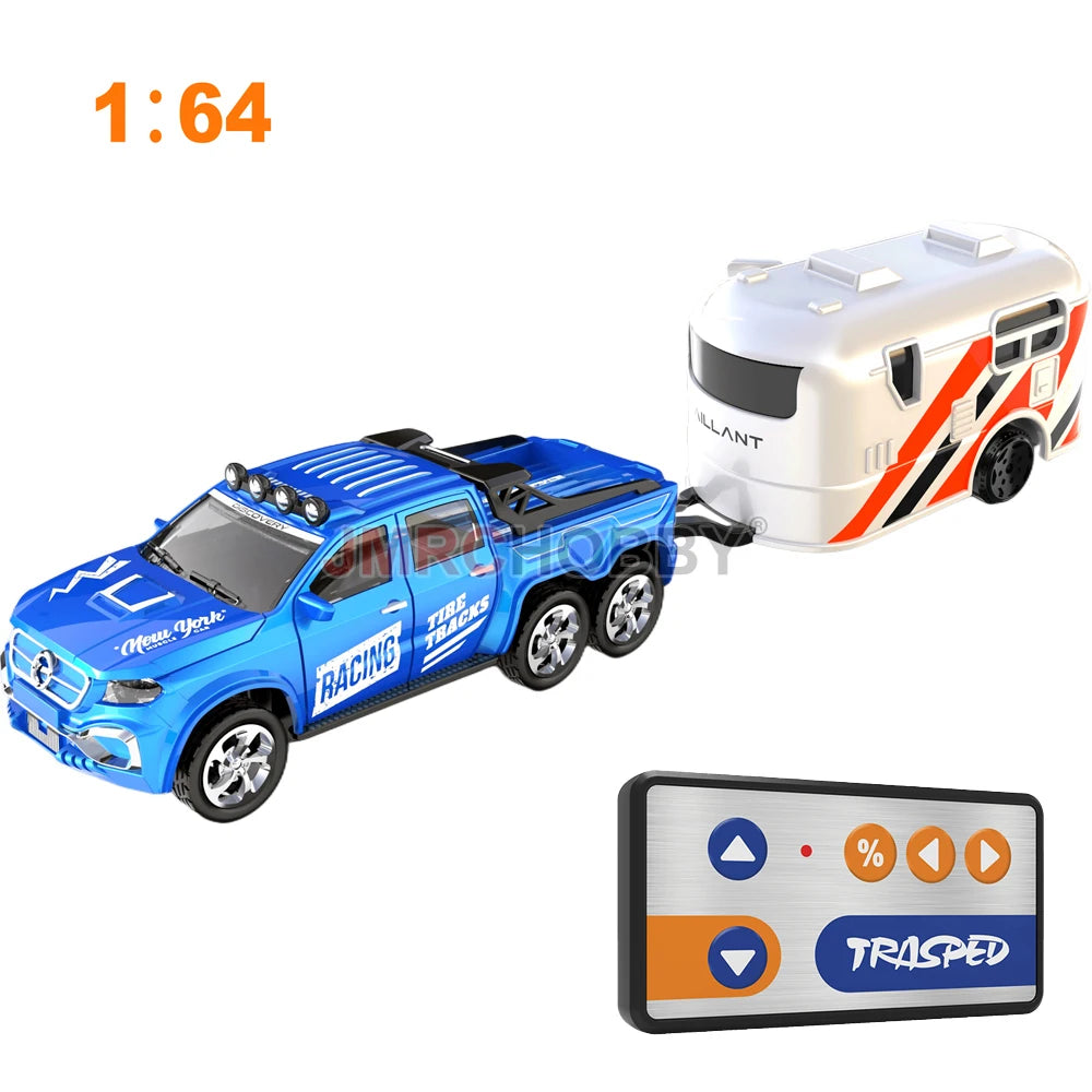 EZ 1:64 Metal Alloy Proportional Remote Control Vehicle Model 2.4GHz Mini Simulation RC Car With Trailer