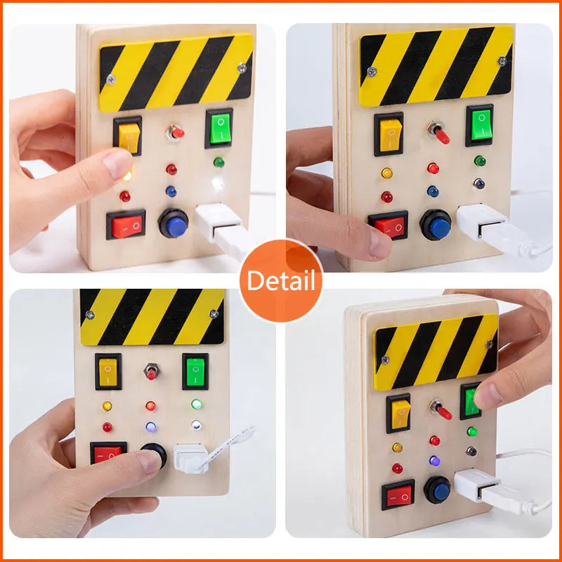 EZ Montessori Busy Board Sensory Toys Wooden With LED Light Switch Control Board Travel Activities Children Games For 2-4 Years Old