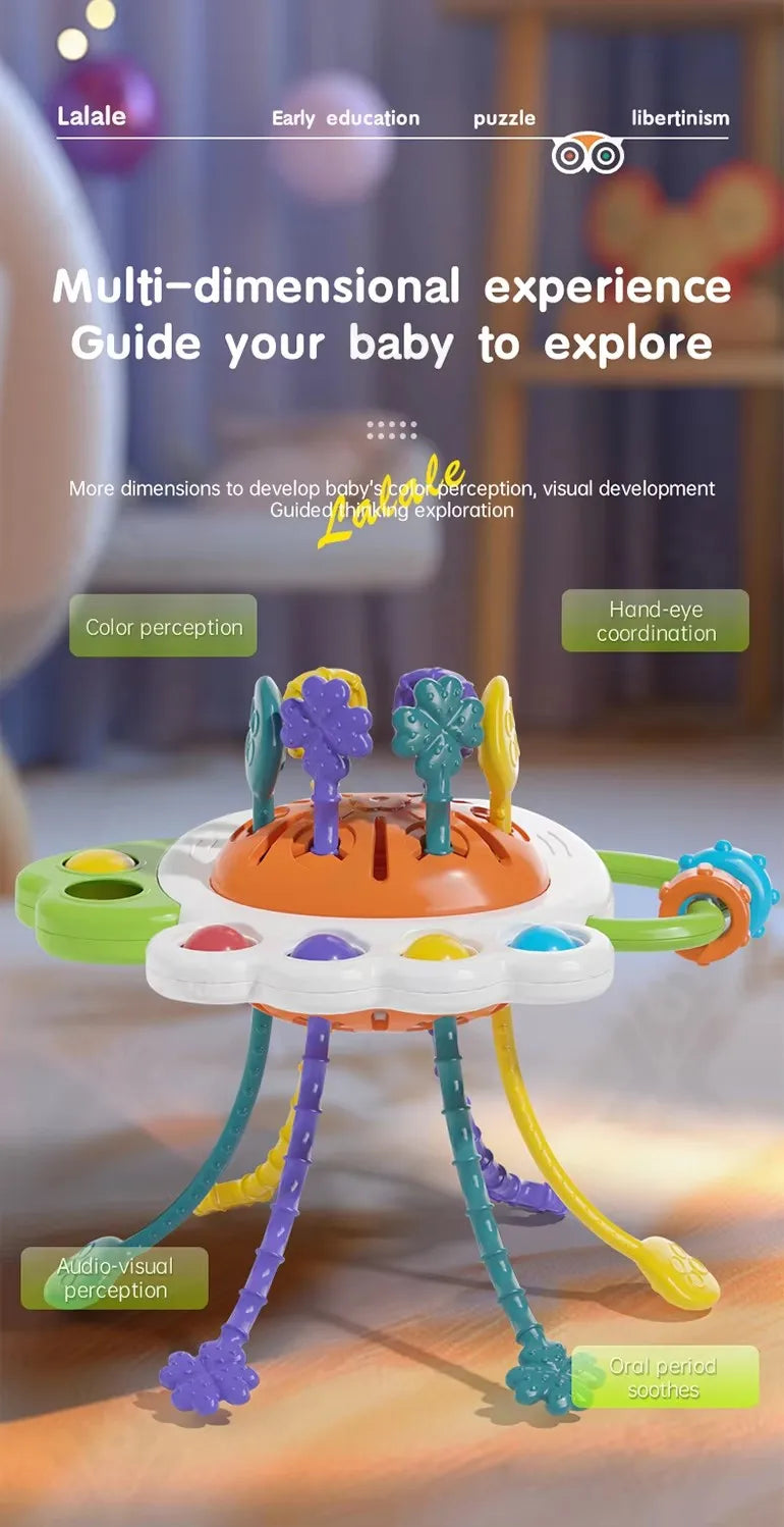 EZ Activity Development Pull String Toys Silicone Teething Rattle Educational Learning Toy Baby Sensory Montessori Toys 6 12 Months