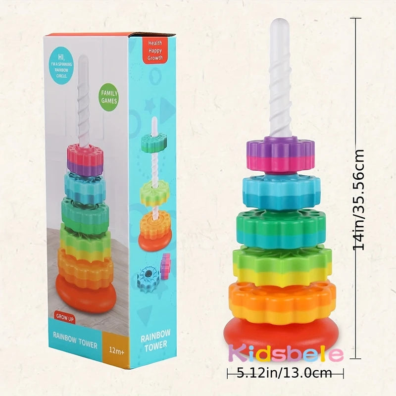 EZ Rotated Rainbow Spinning Stacking Toys Baby Early Education Puzzle Development Intelligence Ring Toy For Kids Boys Wheel For Kid
