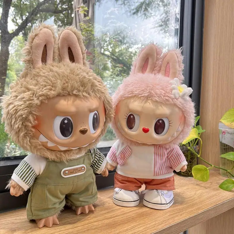 EZ For 38CM LABUBU vinyl plush doll  mokoko casual jacket pants set Hoodies Dolls Accessory Cute Decoration Little Clothes