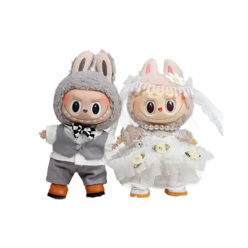 EZ For 17cm Labubu baby clothes vinyl pendant outfit wedding dress heart Macaron for Labubu clothes