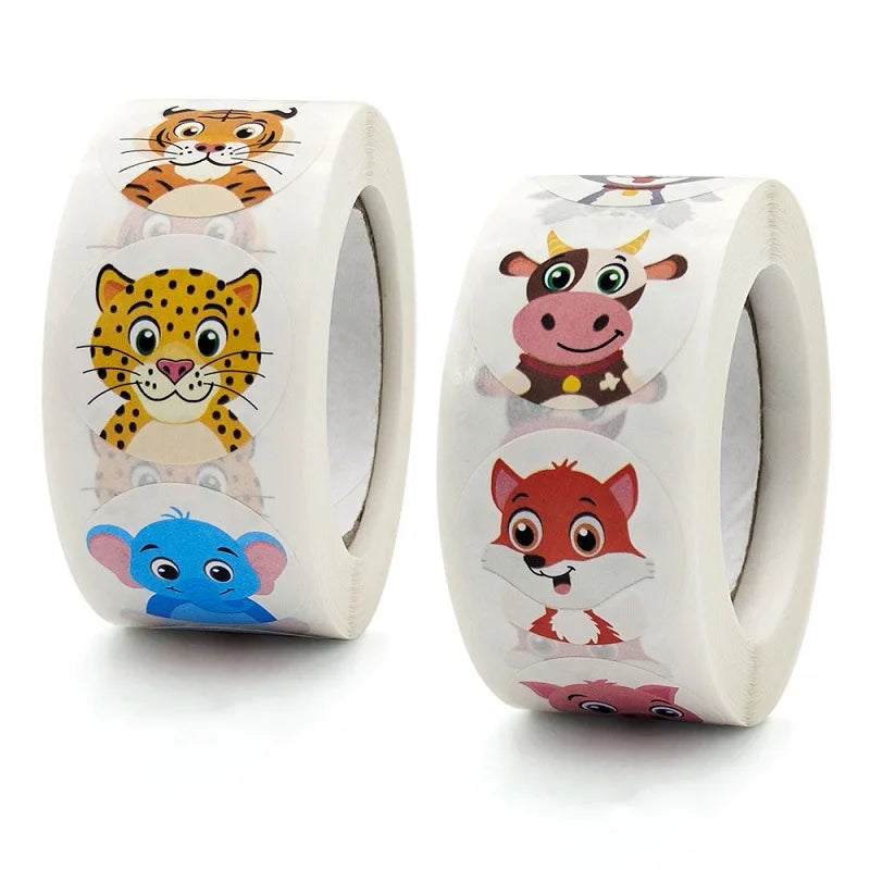 EZ 100-500pc Stickers Rolling Animal Roll Stickers Small Cute Game Sticker DIY Gift Sealing Label Decoration