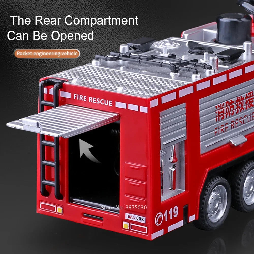 EZ 1/32 Fire Engine Car Toy Model with Sound Light Ladder Fire Truck Wheel Pull Back Sprinkler Rescue Vehicle Boys Decoration Gifts