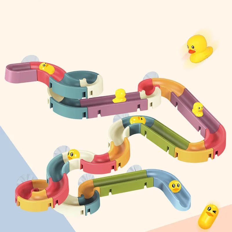 EZ Baby Bath Toys Wall Bathtub Toy Assembling Slide Wind-Up Duck Slide Bathroom Shower Tracks Water Toys for Toddlers Kids Gifts