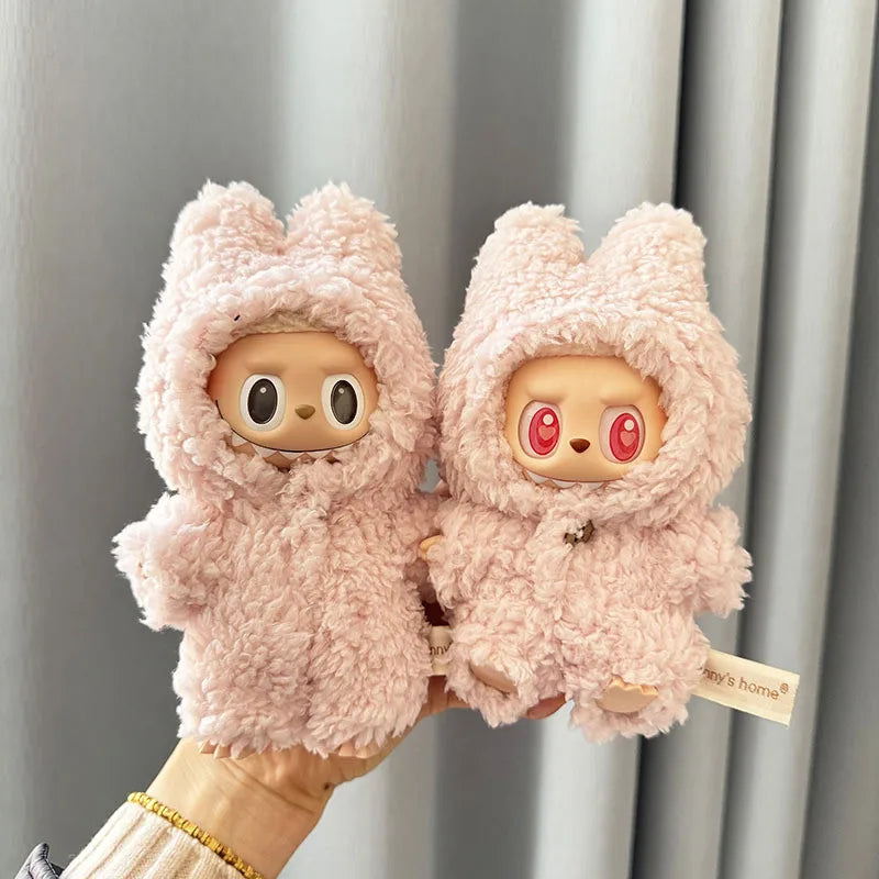 EZ For 17 cm  Labubu v1/v2 clothes pendant Labubu sitting party pink plush onesie for labubu cloth