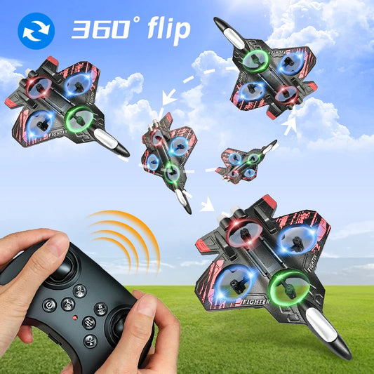 EZ Foam RC Plane Fighter 2.4G Remote Control Stunt Glider 360 ° Rolling Flight Flying EPP Foam Aircraft with LED Toys for Kids