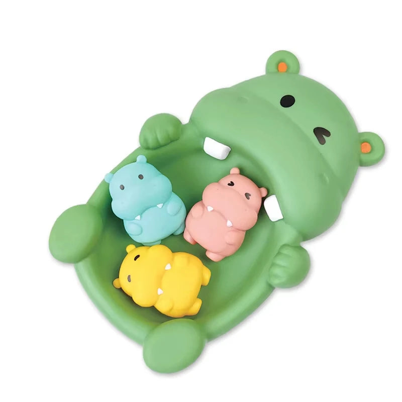 EZ Baby Bath Toys Stacking Bath Boat Toy Silicone Adorable Animal Finger Puppets for Children Interactive Floating Squeeze Toy Gift