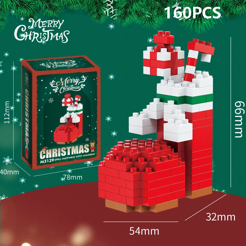 EZ Christmas Gifts Micro Building Block DIY Domino Game Santa Claus Reindeer Holiday Puzzle Assembling Bricks Table Decoration Toys