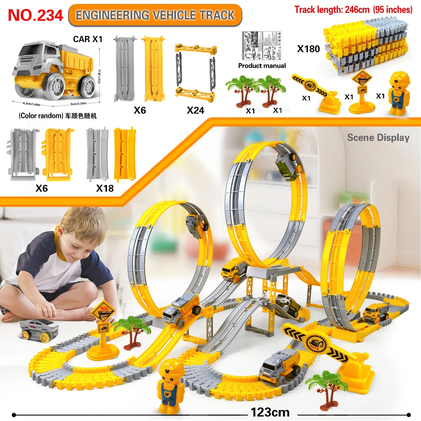 EZ Kids Electric Track Toy Engineering Mini Car Boy Toys Track Car Train Educational Toys for Children Birthday Christmas Gifts