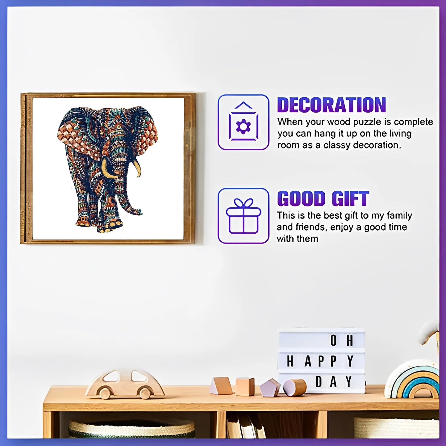 EZ Unique Elephant Wooden Puzzle, Adult Stress Relief Toys, Irregular Animal Shapes, Holiday Birthday Gift