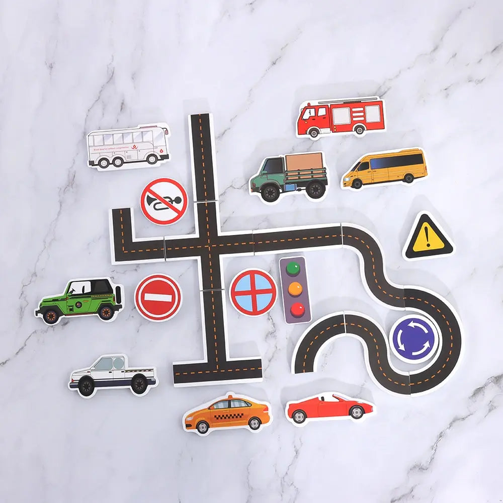 EZ 23 Pieces Bath Water Toy Sticky Wall City Traffic Car Road Rail Puzzle Vinyl 0-3Y 3-6Y 6-12Y 12+y 14+Y Bath Features