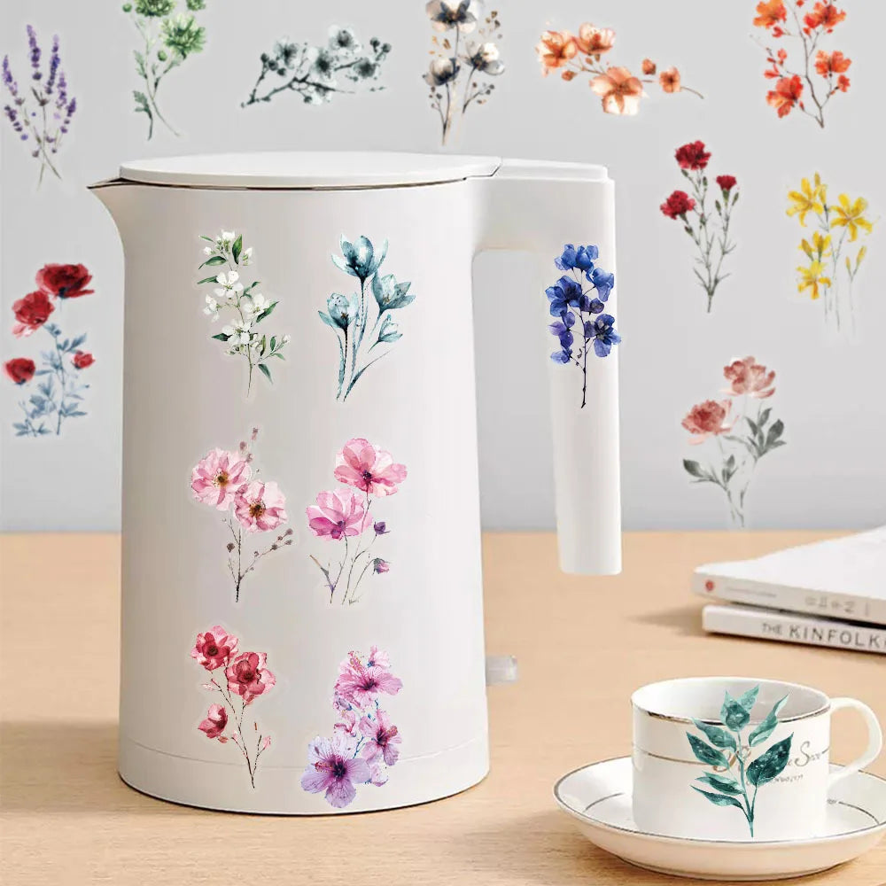 EZ 50/300PCS Ink Flower Sticker Pack Waterproof Transparent PET Brochure Flower Material Decorative Guitar Notebook Stickers