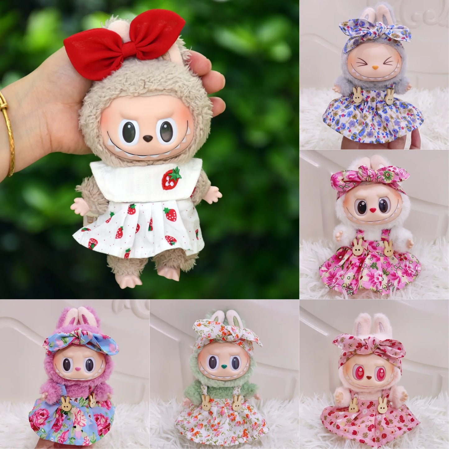 EZ 15/17cm Vinyl Plush Doll Clothes Labubu Pendant Lucky Purple Bow Dress Labubu V1/V2/V3 Clothes Accessories