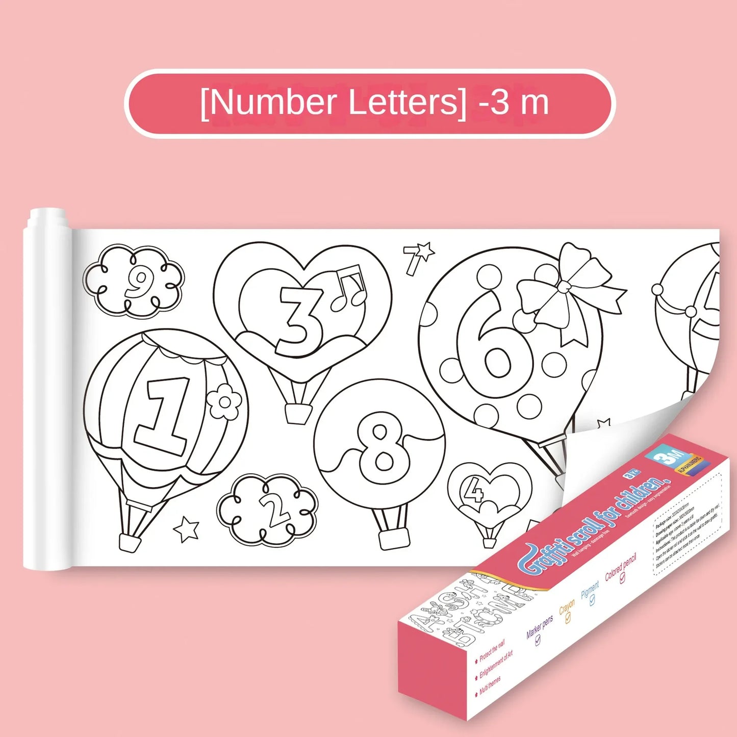 EZ 3 Meters Children Montessori Toys Early Educational Graffiti Drawing Roll DIY Self Adhesive Kids Learning Paint Coloring Scroll