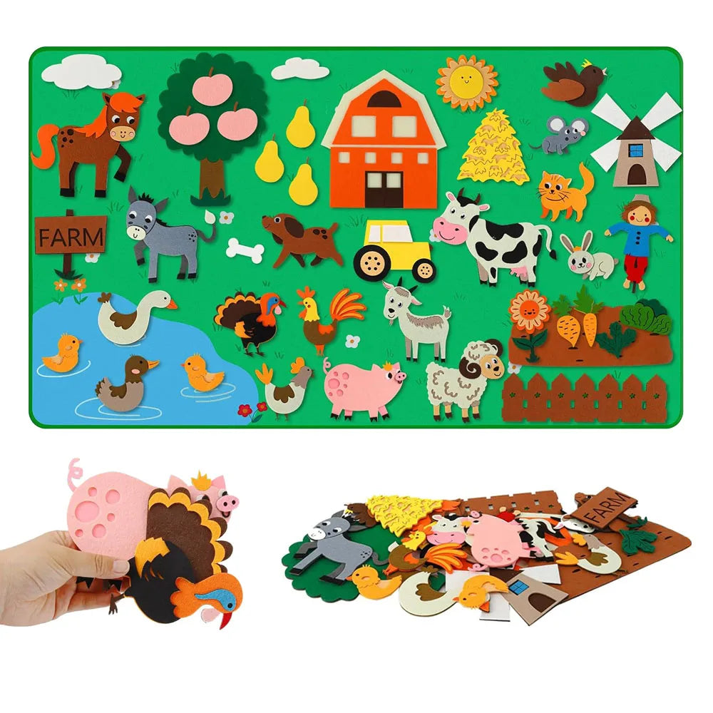 EZ Farm Animals Felt Story Board Set Storytelling Early Learning Interactive Play Kit Wall Hanging Puzzle Toys for Toddlers Gifts