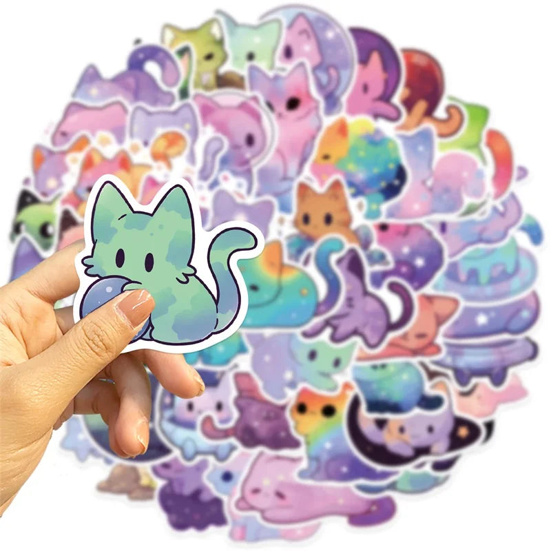 EZ 10/30/50PCS Cute Starry Sky Cat PVC Sticker Aesthetic Chidlren's Stationery Decoration Scrapbooking School Supplies for Kids