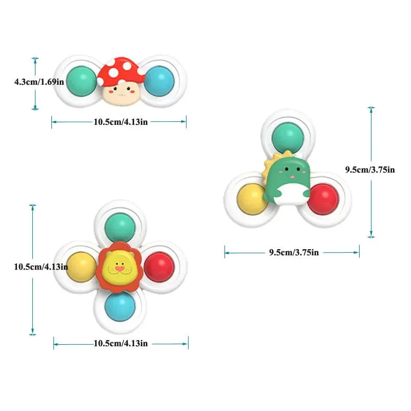 EZ 3PC Set Suction Cup Spinning Cartoon Animal Spinner Toys For Kids Window Baby High Chair Table Travel Bath Toy for Children Gift