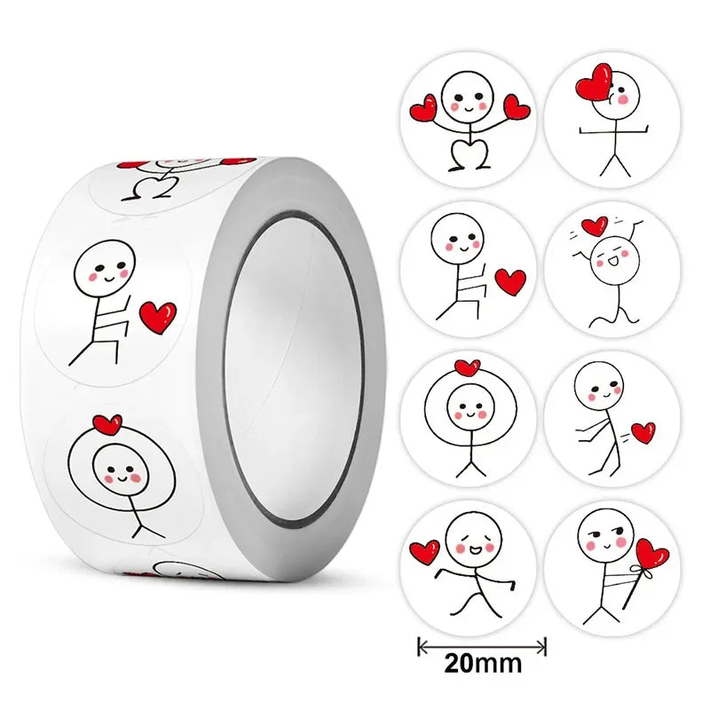 EZ 500pcs-20mm/25mm Matchstick Man Stickers Cartoon Cute Creative Label Circular Stickers Children's Hand Account Sealing Stickers