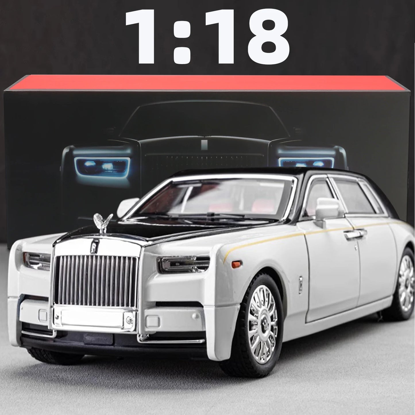 EZ 1:18 Rolls-Royce Phantom Model Car, Zinc Alloy Pull Back Toy Diecast Car with Sound and Light, Realistic Modeling Model Toy111