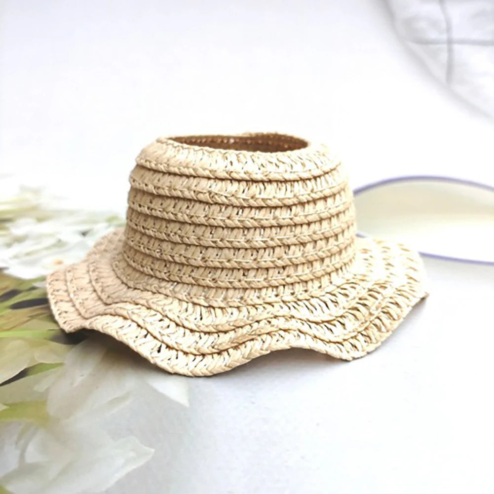 EZ Wrinkled Dress Knitted Straw Hat Vacation Style For 17cm Plush Doll Outfit Perfect Labubu Accessories Ropa Labubu