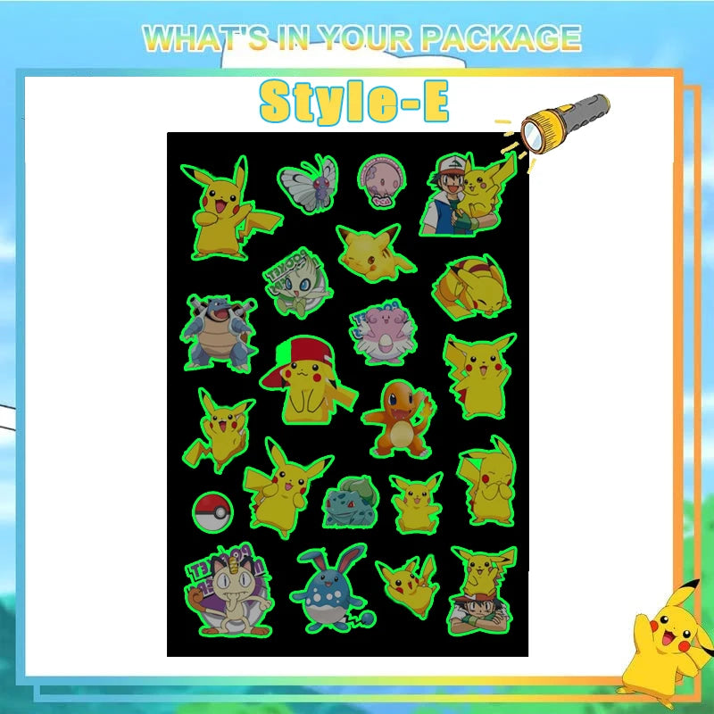 EZ Pokemon Luminous Tattoos for Kids Pikachu Styles Temporary Tattoos Stickers Boys Girls Glow Party Supplies Gifts for Children