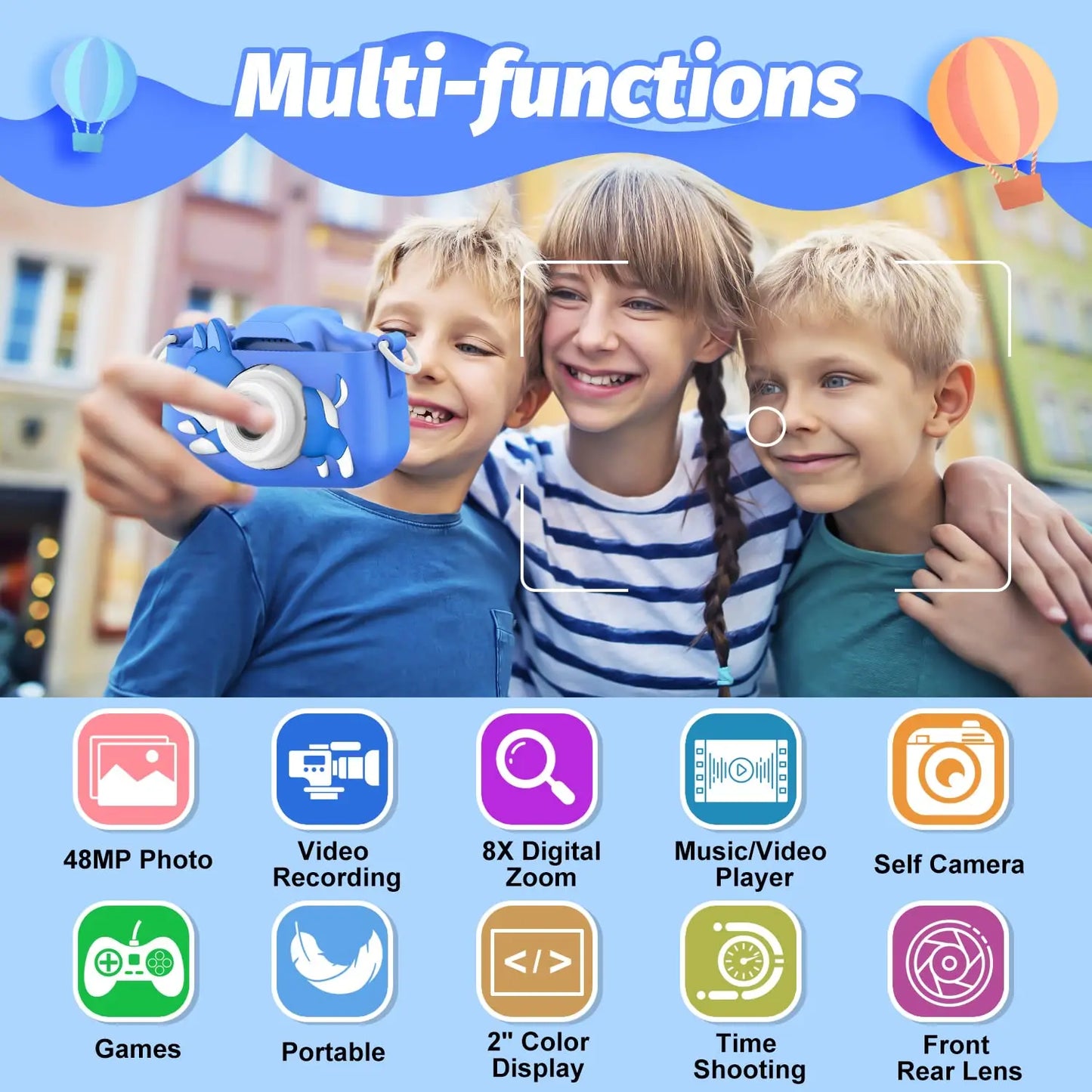 EZ Kids Camera Digital Dual Camera HD 1080P Video Camera Toys Mini Cam Color Display Children Toy For Birthday/Christmas Gift