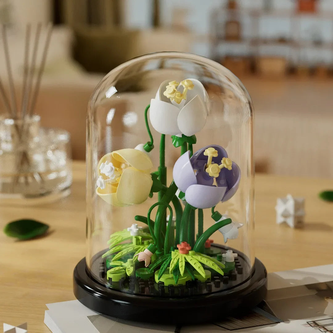 EZ Flower Bouquet Bonsai Building Blocks Artificial Plastic Plant Dust Cover Micro Model Home Decoration Toy For Kid Birthday Gift