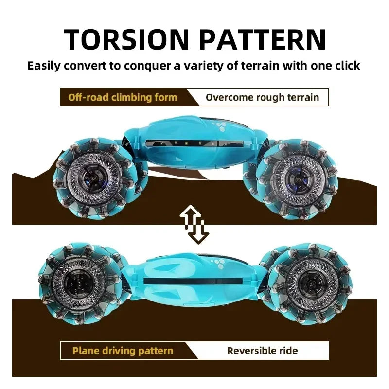EZ 4WD Stunt Drift Car with LED Lights Remote Control Electric Kids Toys Gesture Induction Deformation Twist RC Car For Children