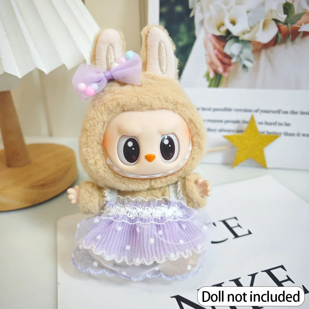 EZ For 17cm Labubu V2 V1 Purple Dress Doll Clothes Outfit Accessories Idol Doll Clothing for Kid Gift Labubu Ropa