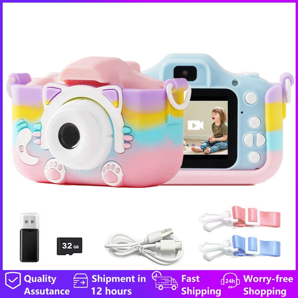 EZ Kids Camera Toys HD 1080P Cat Mini Digital Camera for Girls Boys Children Birthday Gift Toys 2 inch Screen Children's Camera
