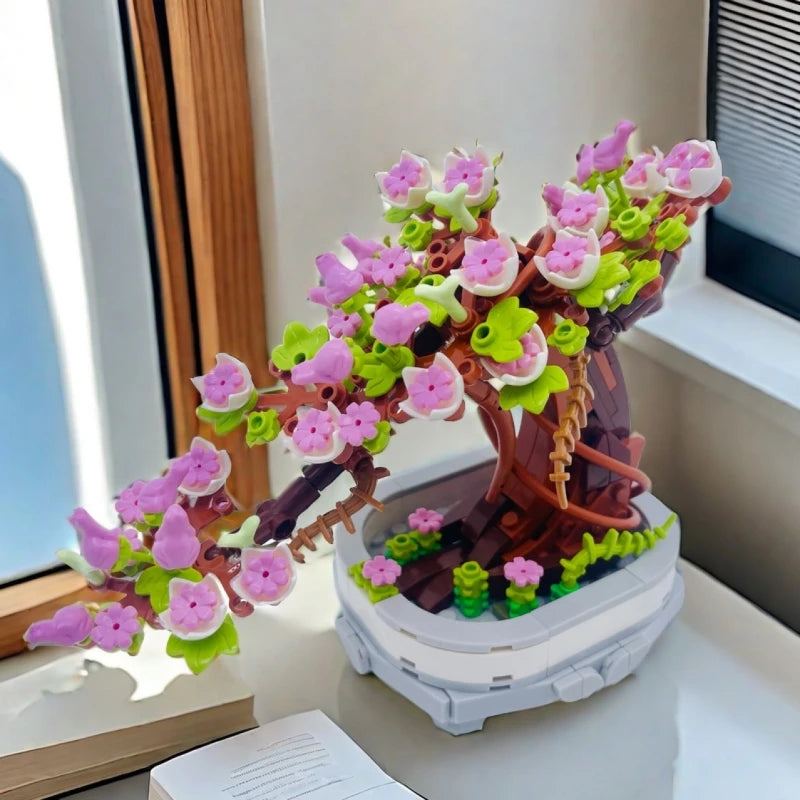 EZ 462PCS Bonsai Building Block Flower Creative Plant Cherry Blossom Tree Potted Bouquet DIY  Home Decoration Gifts Toys