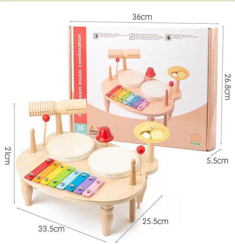 EZ Wooden Xylophone Drum Set For Toddlers,Montessori Baby Musical Instruments Toys, Drum Set Percussion Instruments Musical Toys