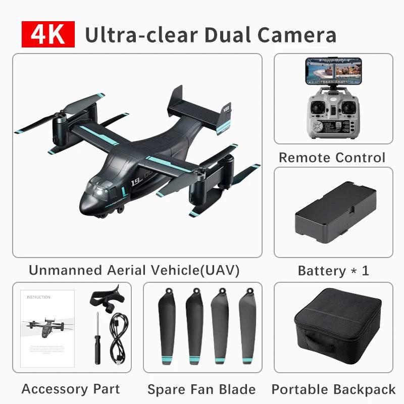 EZ JIKEFUN LM19 Max RC UAV Osprey Helicopter with Camera 4K HD Fly Around Remote Control Drone Brushless Quadcopter Toys for Adults