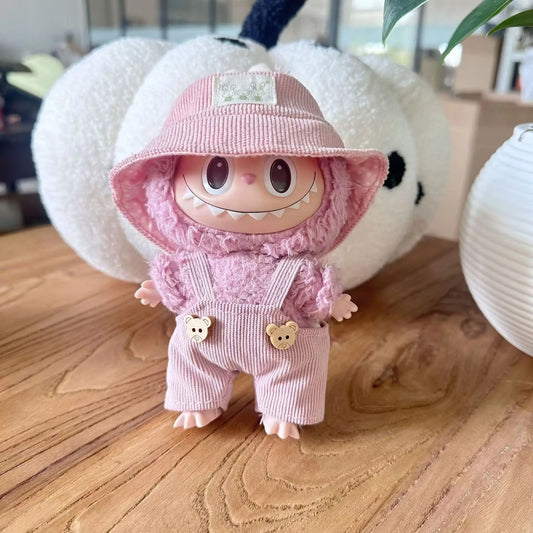 EZ For 17cm labubu V1 V2 baby clothes bear overalls outfit plush vinyl face labubu doll pendant clothes