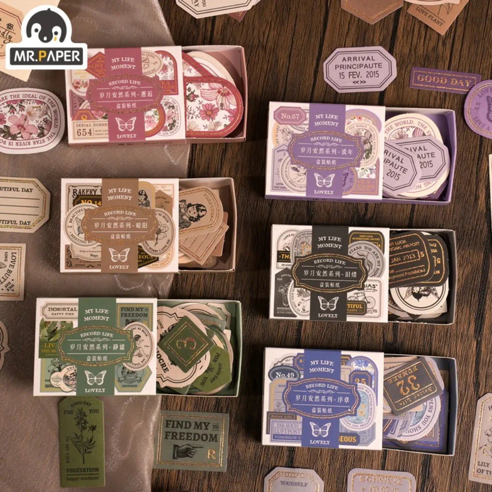EZ Mr. Paper Light Retro Label Box Stickers Writable Sealing Sticker Decoration Handbook Stickers Aesthetic Stationery 40pcs/box