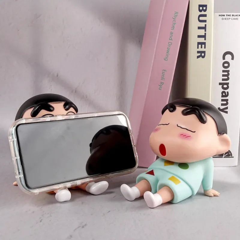 EZ Crayon Shin-Chan Anime Figure Phone Holder Kawaii Desktop Ornaments Phone Support Mini GK Collection Decoration Toys Gifts