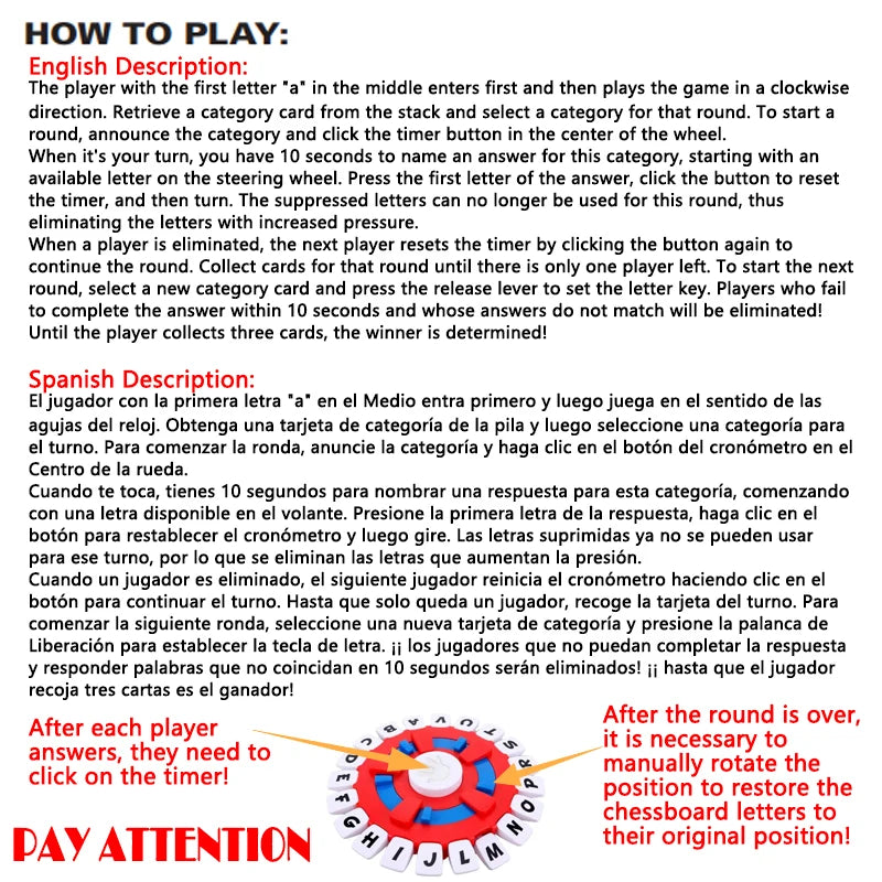 EZ Spanish Basta Game Fast-paced Family Gathering Letter Toys For Adults Children Letters Learning Lengua española Juegos De Mesas